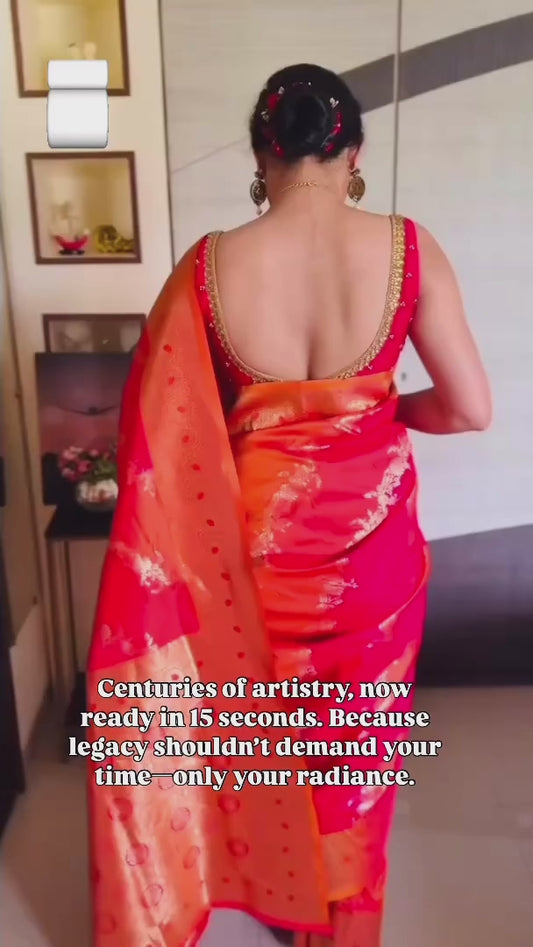 Orange Pink Banarasi Silk Readymade/Easy Saree