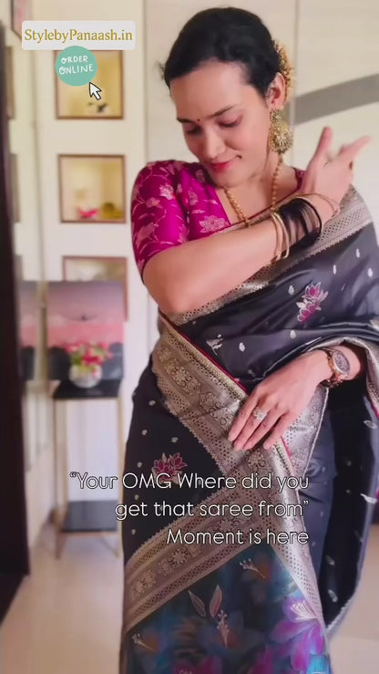 Black Color Banarasi Silk Readymade/Easy Saree
