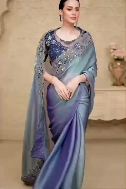 Blue Cocktail Party Wear Readymade Saree
