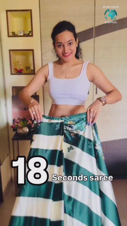 Green Readymade Crepe Silk Saree