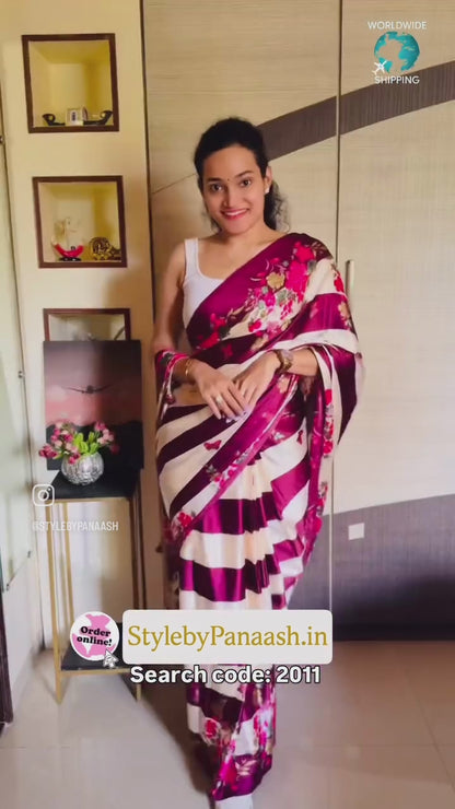 Magenta Readymade Crepe Silk Saree