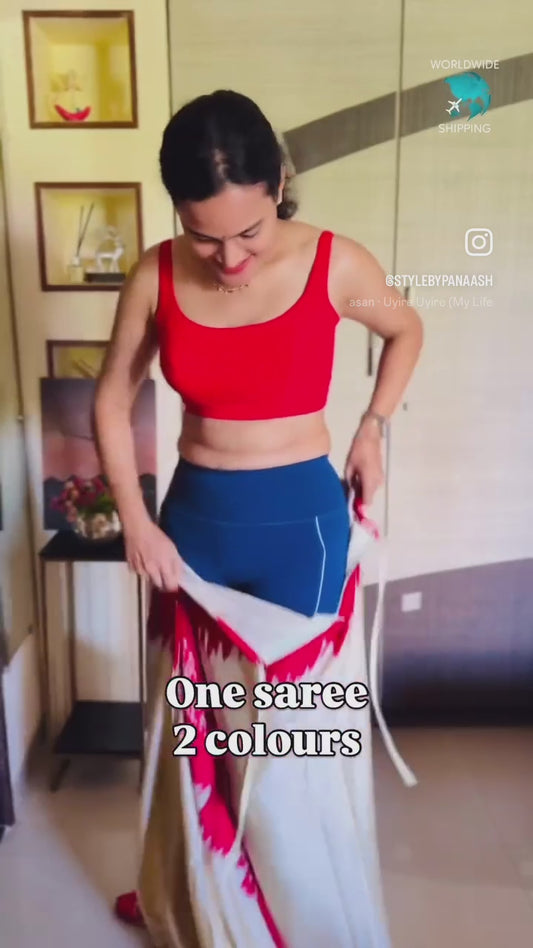 Cream Crepe Silk Ready To Wear/Easy Saree
