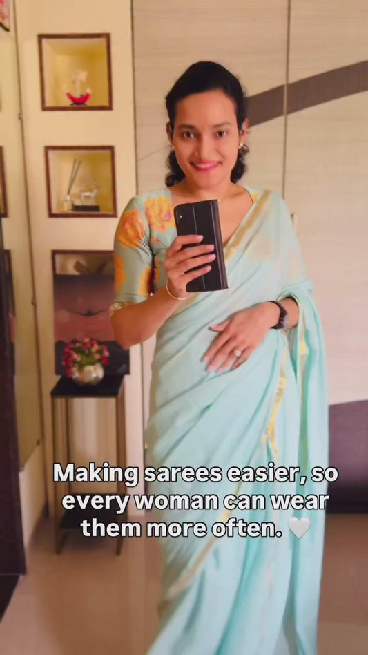 Mint Green Mul Cotton Casual Ready To Wear/Easy Saree