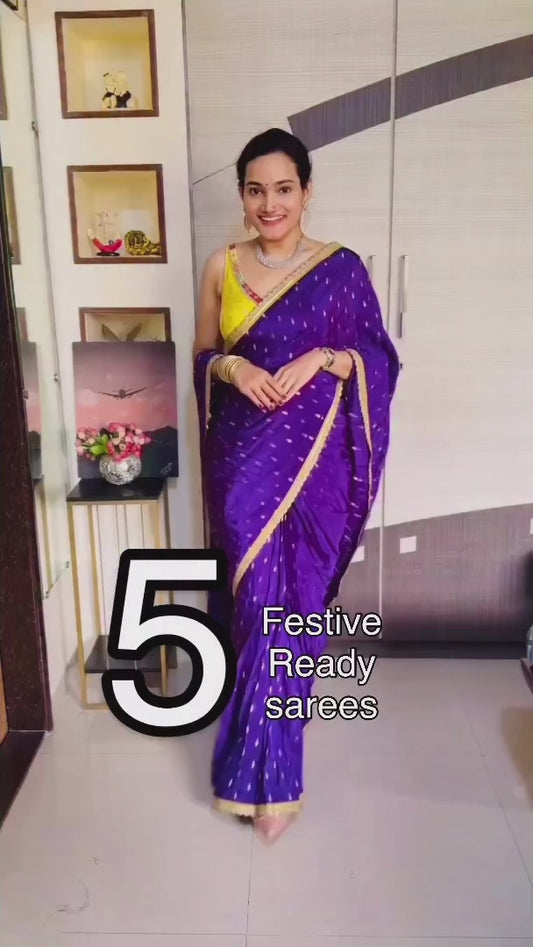 Royal Purple Soft Banarasi Silk Readymade/Easy Saree