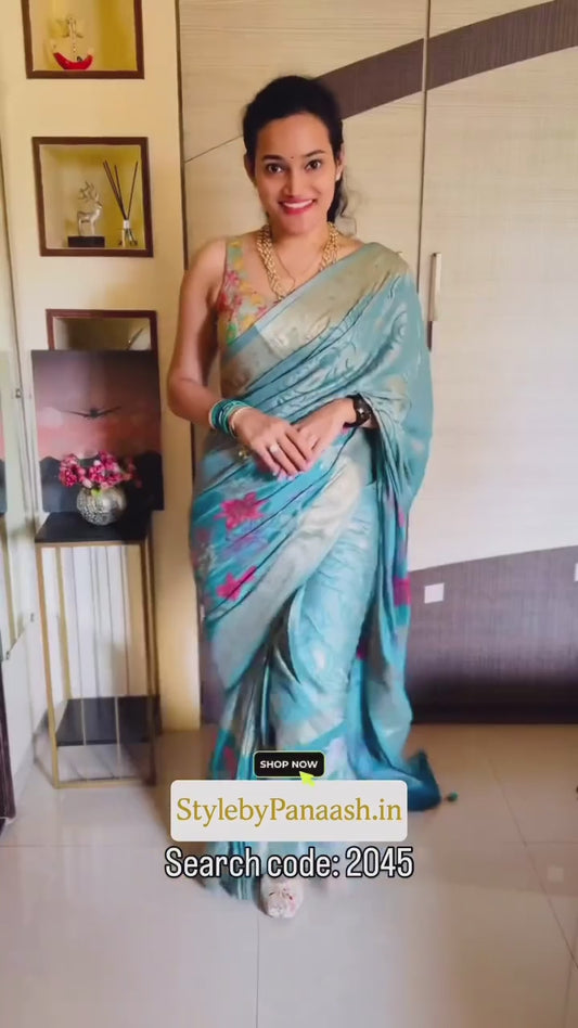 Teal Green Georgette Readymade/Easy Saree