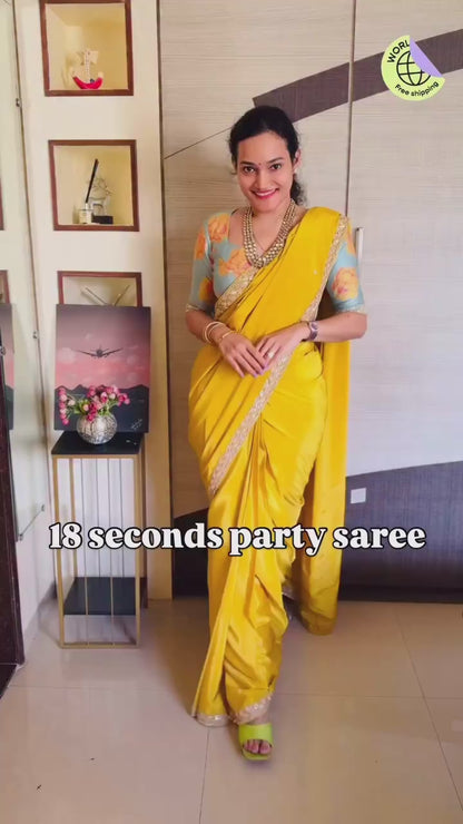 Yellow Fancy Silk Ready To Wear/Easy Saree