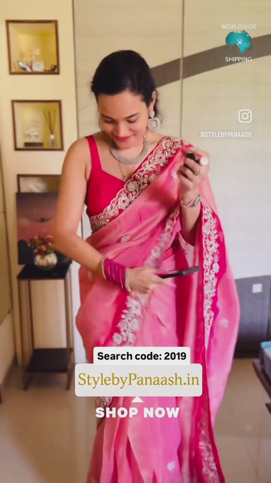 Pink Color Party Wear Readymade Saree