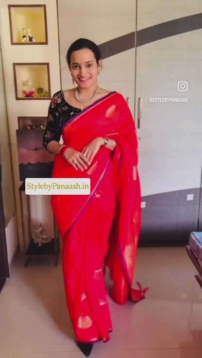 Orange Kanjivaram Silk Readymade/Easy Saree