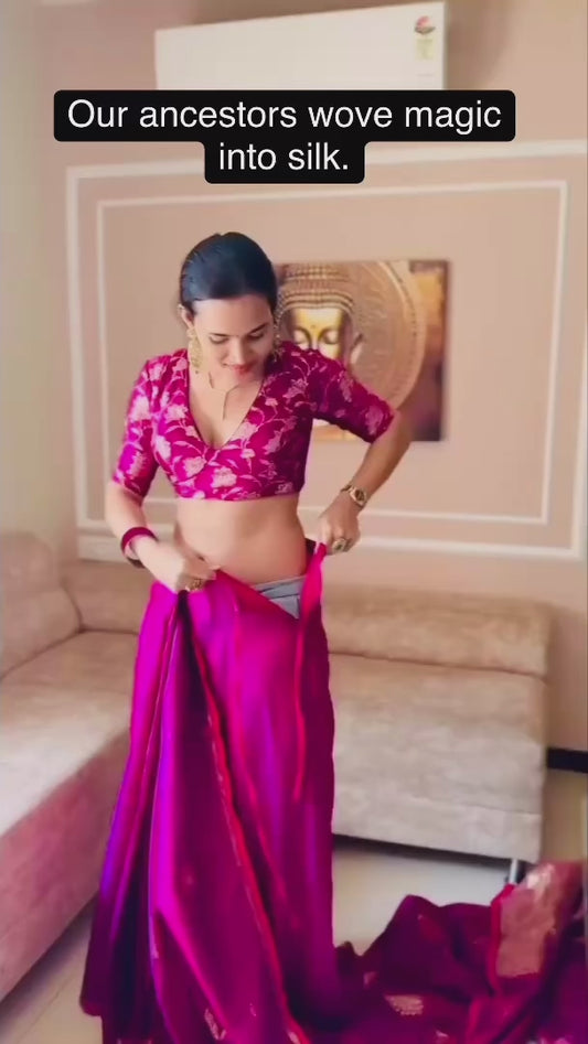 Purple Kanjivaram Silk Readymade/Easy Saree With Stitched Blouse