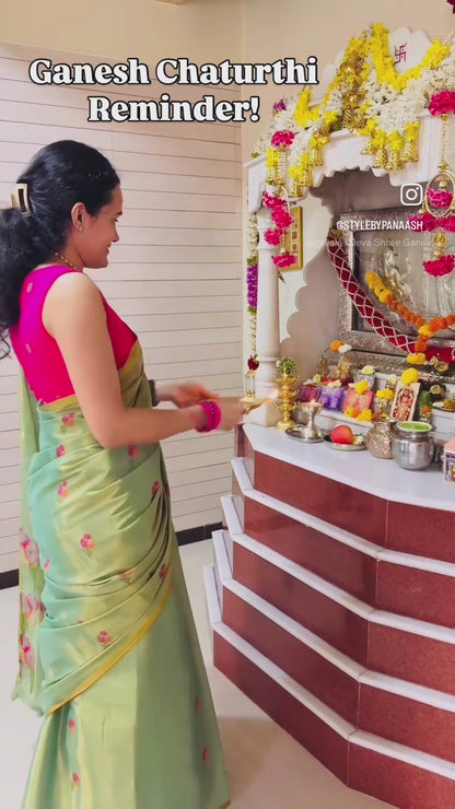 Green Tissue Silk Ready To Wear/Easy Saree