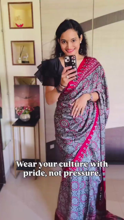 Red Modal Silk Office Wear Ready To Wear/Easy Saree