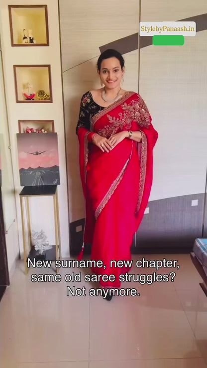 Flame Red Color Cocktail Readymade Saree