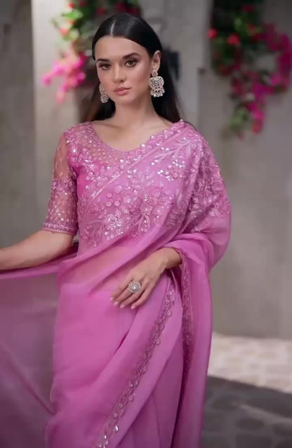 Pink Cocktail Party Wear Readymade Saree