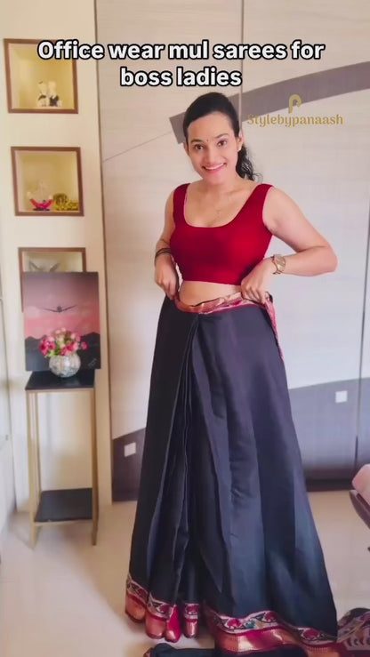 Black Mul Cotton Office Easy/Readymade Saree