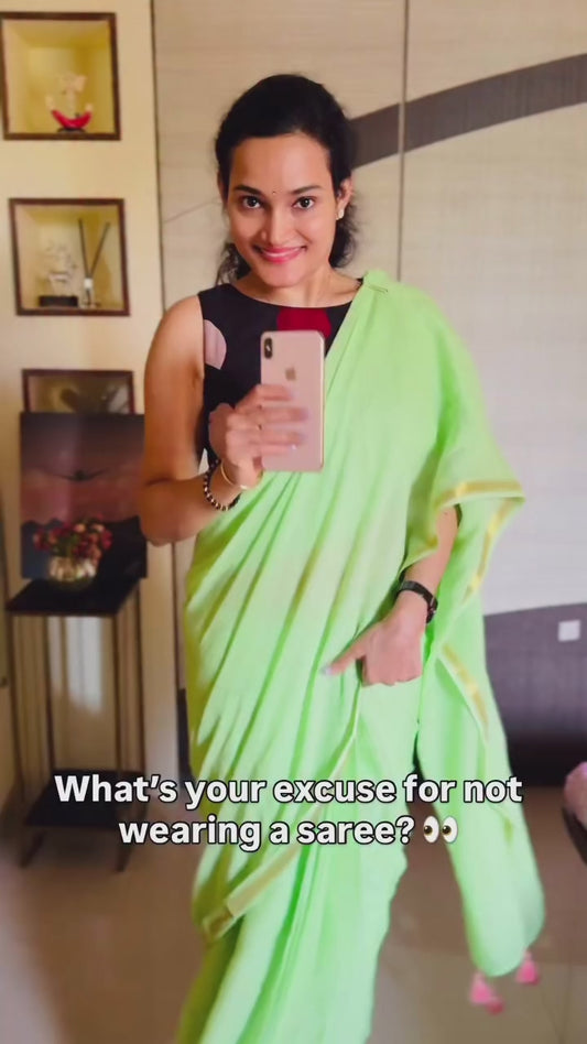 Pista Green Mul Cotton Casual Ready To Wear/Easy Saree