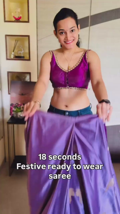 Lavender Satin Silk Ready To Wear/Easy Saree