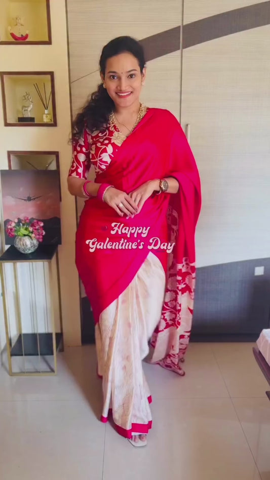 Fuchsia Pink Crepe Silk Readymade/Easy Saree