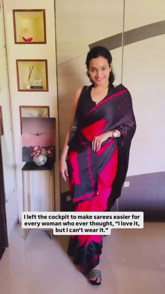 Red & Black Ombre Crepe Silk Ready To Wear/Easy Saree