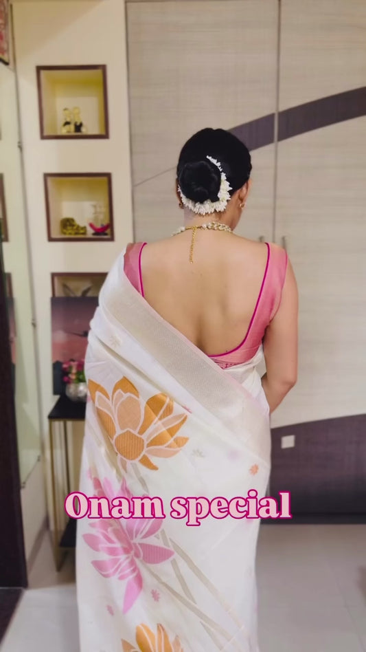 Off-White Linen Office Wear Readymade/Easy Saree