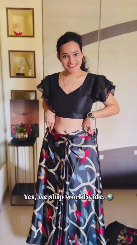 Black Crepe Silk Ready To Wear/Easy Saree