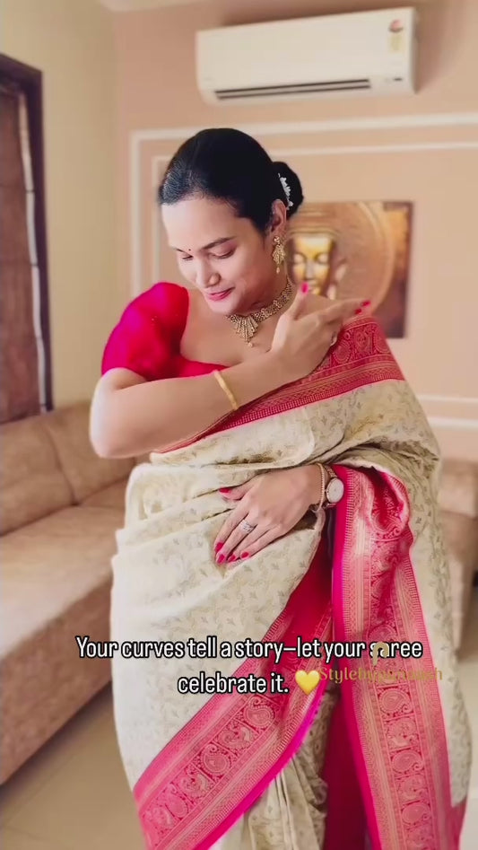 Beige Kanjivaram Silk Readymade/Easy Saree