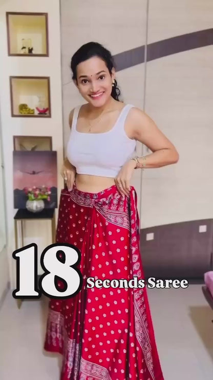 Red Readymade Crepe Silk Saree