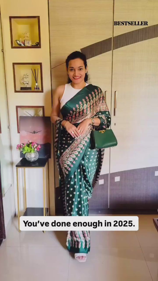 Green Readymade Crepe Silk Saree