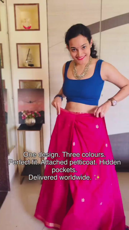 Pink Cotton Ready To Wear/Easy Saree