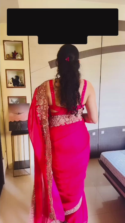 Pink Cocktail Readymade Saree