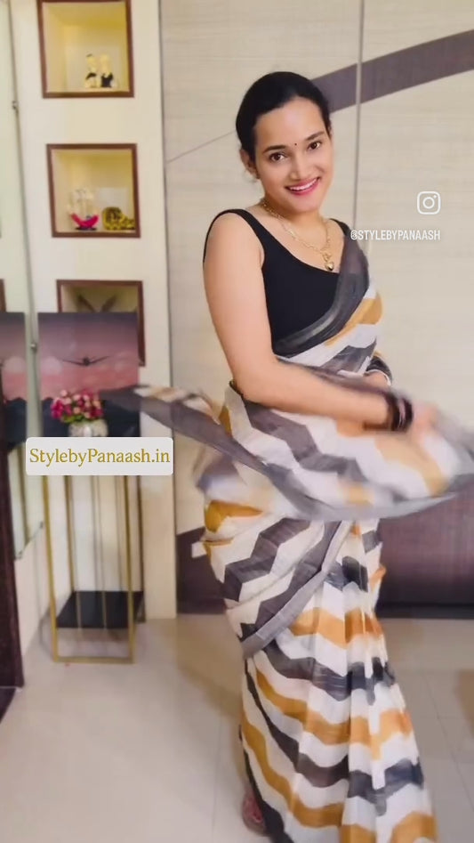 Grey Silk Cotton Office Wear Readymade/Easy Saree