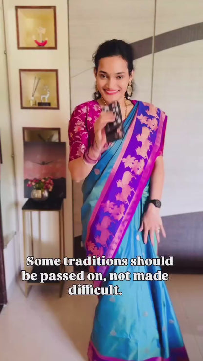 Green Two Tone Kanjivaram Silk Ready To Wear/Easy Saree
