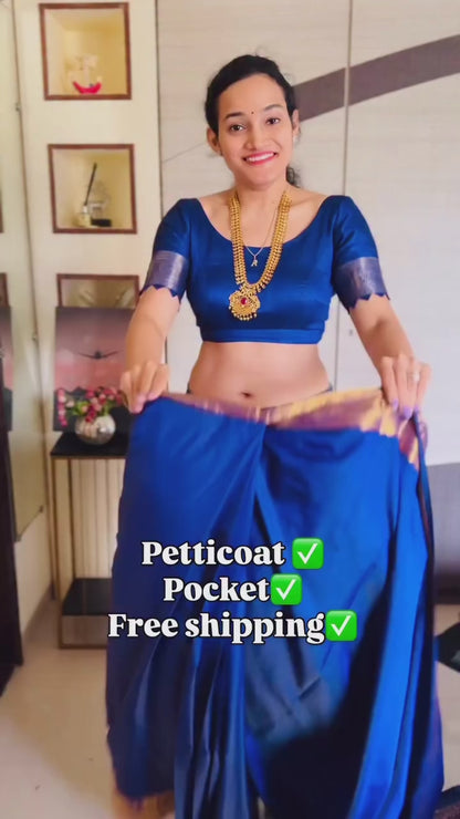 Blue Kanjivaram Silk Ready To Wear/Easy Saree