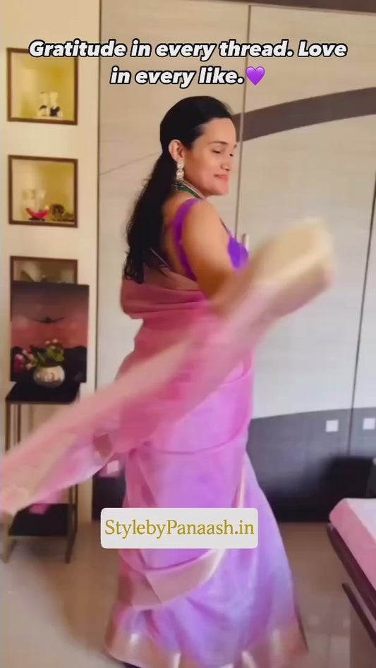 Lavender Color Silk Readymade/Easy Saree With Fancy Unstitched Blouse