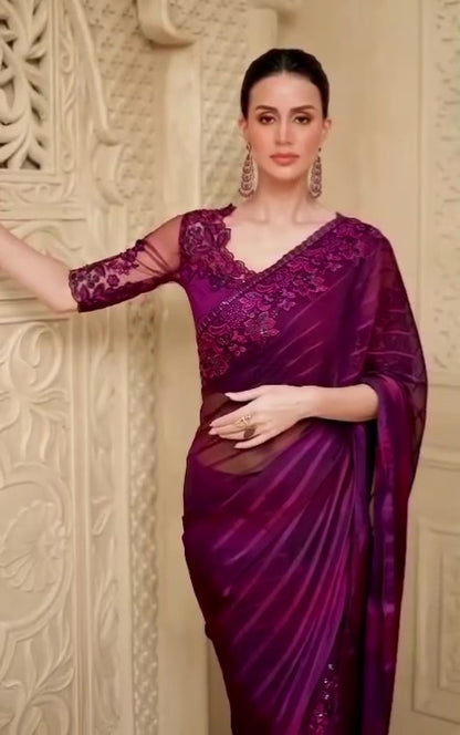 Purple Cocktail Party Wear Readymade Saree