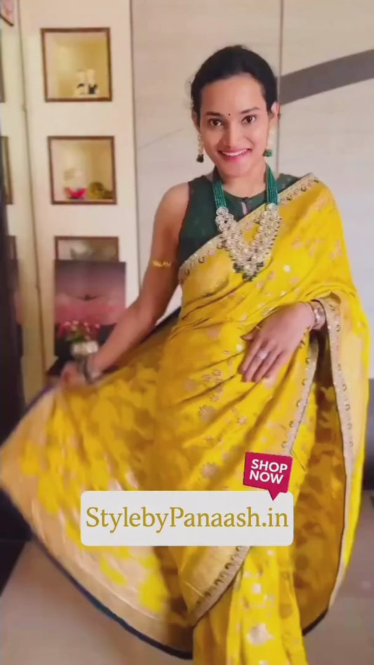 Yellow Color Designer Kanjivaram Silk Readymade/Easy Saree