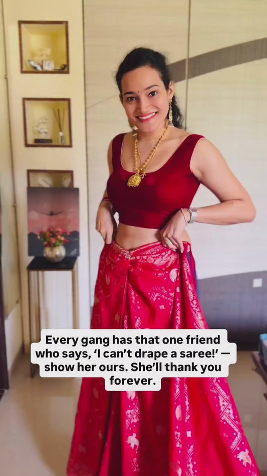 Cherry Color Designer Kanjivaram Readymade/Easy Saree