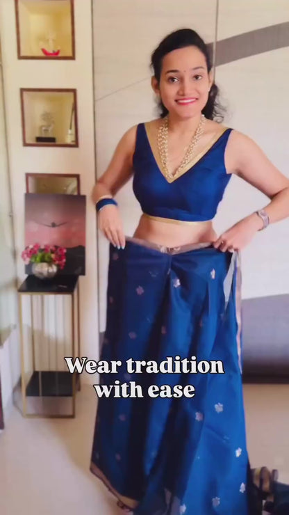 Royal Blue Cotton Ready To Wear/Easy Saree