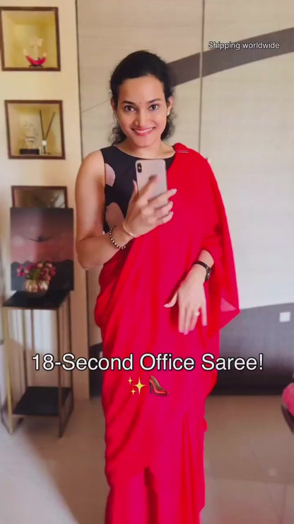 Red Mul Cotton Casual Ready To Wear/Easy Saree