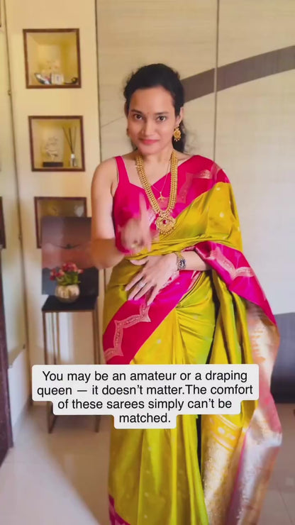 Mustard Yellow Kanjivaram Silk Readymade/Easy Saree