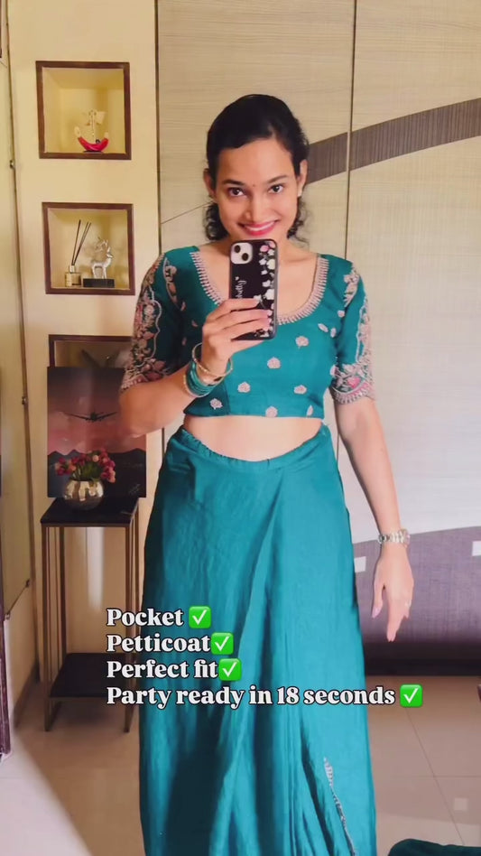 Turquoise Cocktail Ready To Wear/Easy Saree