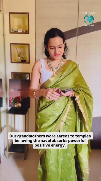 Green Tussar Silk Readymade/Easy Saree