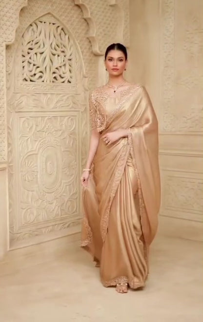 Golden Cocktail Party Wear Readymade Saree