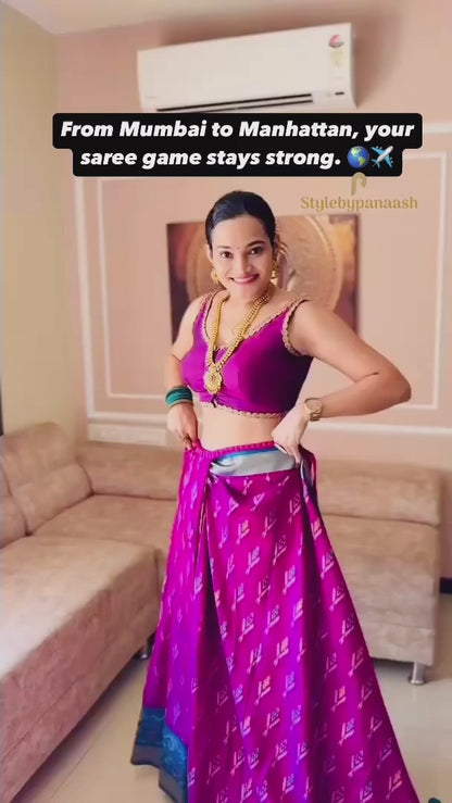 Purple Color Ikkat Silk Readymade/Easy Saree