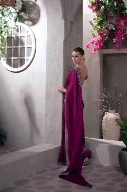 Magenta Cocktail Party Wear Readymade Saree