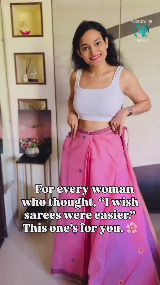 Pink Cotton Ready To Wear/Easy Saree