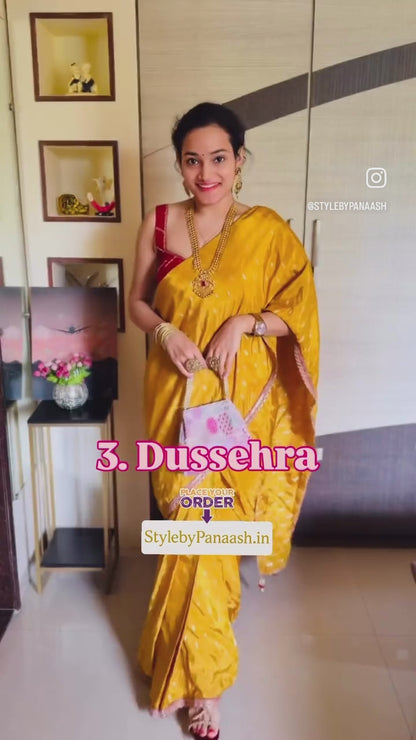 Yellow Soft Banarasi Silk Readymade/Easy Saree