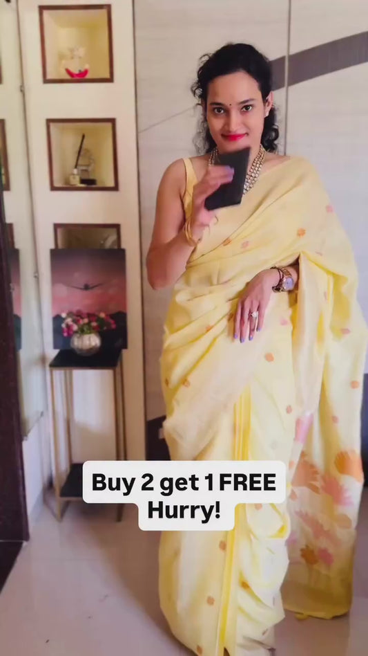 Yellow Linen Office Wear Ready To Wear/Easy Saree