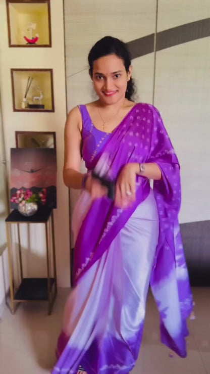 Lilac Crepe Silk Ready To Wear/Easy Saree