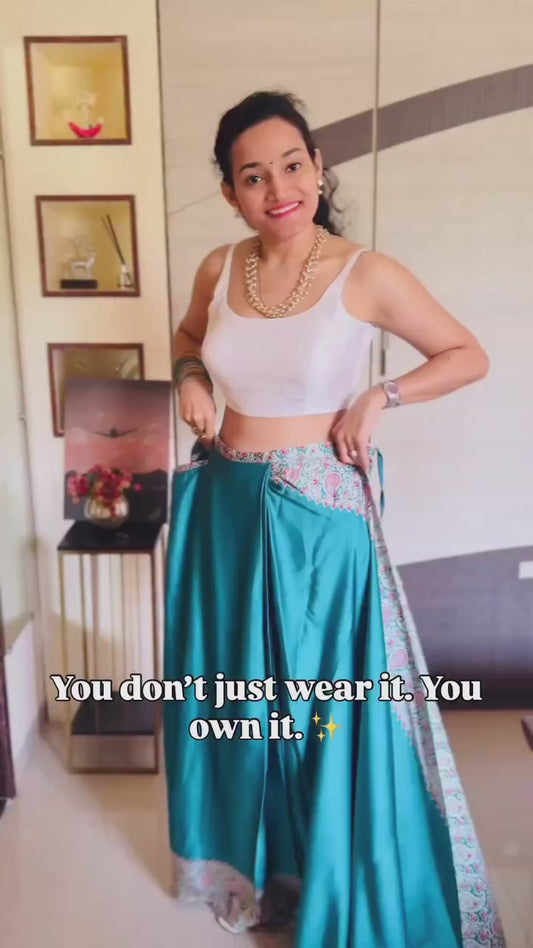 Sea Green Ready To Wear Crepe Ajrakh Silk Saree