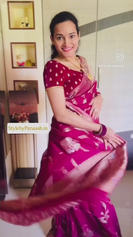 Maroon Soft Silk Readymade/Easy Saree